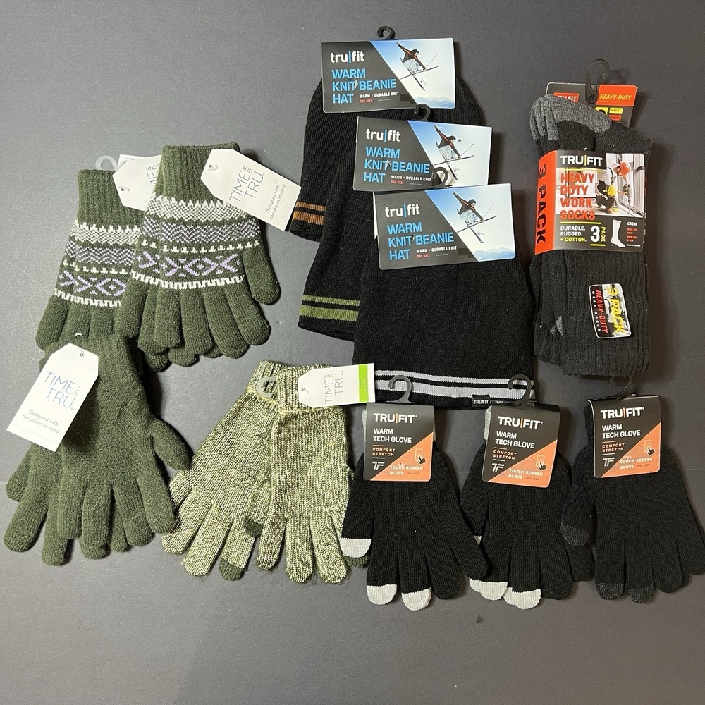 Trufit Hat Sock Glove Lot Crew Moisture Wicking Outdoor Adult Winter Bundle